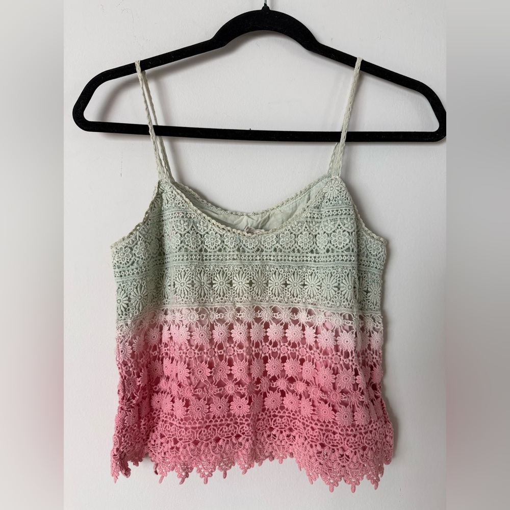 En Crème Ombré Fully Lined 100% Cotton Boho Crochet Tank Top - Picture 3 of 4